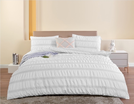 Seersucker Cotton Recycled Polyester Duvet Set เคลือบผ้าใบสีขาวที่มีความยั่งยืน