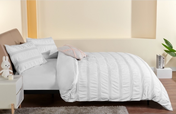 Seersucker Cotton Recycled Polyester Duvet Set เคลือบผ้าใบสีขาวที่มีความยั่งยืน
