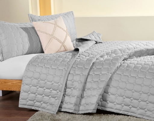 สีเทา ไซส์กษัตริย์ ผ้าห่มครอบ OEM โรงแรม Quilt Set ไซส์ครบครัน ไซส์ราชินี
