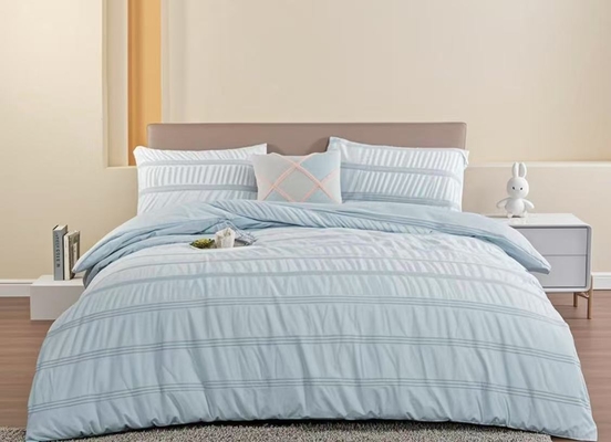 Seersucker Cotton Recycled Polyester Duvet Set Sustainable Light Blue ผ้าห่มครอบคลุมพระราชา