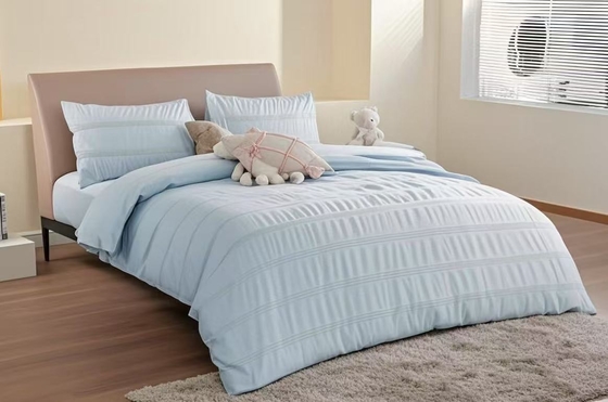 Seersucker Cotton Recycled Polyester Duvet Set Sustainable Light Blue ผ้าห่มครอบคลุมพระราชา