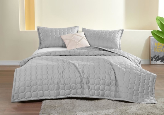 สีเทา ไซส์กษัตริย์ ผ้าห่มครอบ OEM โรงแรม Quilt Set ไซส์ครบครัน ไซส์ราชินี